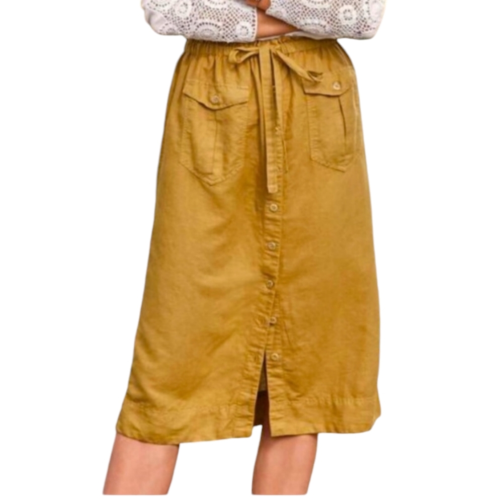 SUNDANCE Linen Cotton blend Hailey Cargo Button Down Midi Skirt Sz PM